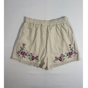 Cottagecore Blu Pepper Womens L Shorts Beige Floral Embroidered Lace B55X1038-B